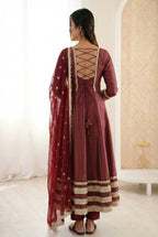 Teeya Creation Maroon Cosmos Gold Lace Work Party Wear Gown - Distacart