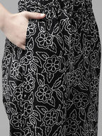 Yufta Women Black & White Ethnic Print Sequined Pure Cotton Kurta with Trouser and Dupatta