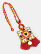 NVR Women & Men Set of 2 Red & Yellow Mirror Work Handcrafted Bhaiya Bhabi Rakhi With Roli Chawal & Chocolate - Distacart