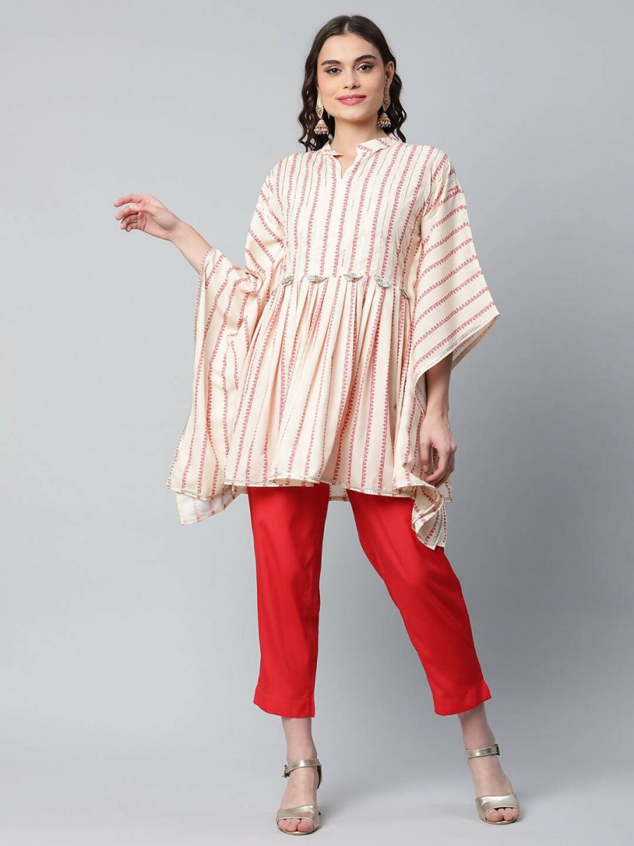 Ahalyaa Womens Off White Crepe Printed Kaftan Pant Set - Distacart