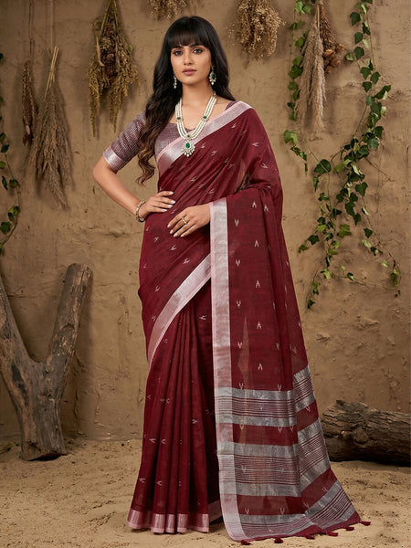 Shree Shyam Fashion Maroon Linen Cotton Saree
