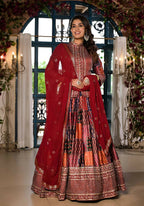 Women's Wedding Traditional Multi Dull Satin Lehenga Choli - Kaushlya