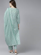 Yufta Women Green Bandhani Print Gotta Patti Pure Cotton Kurta with Palazzo and Dupatta
