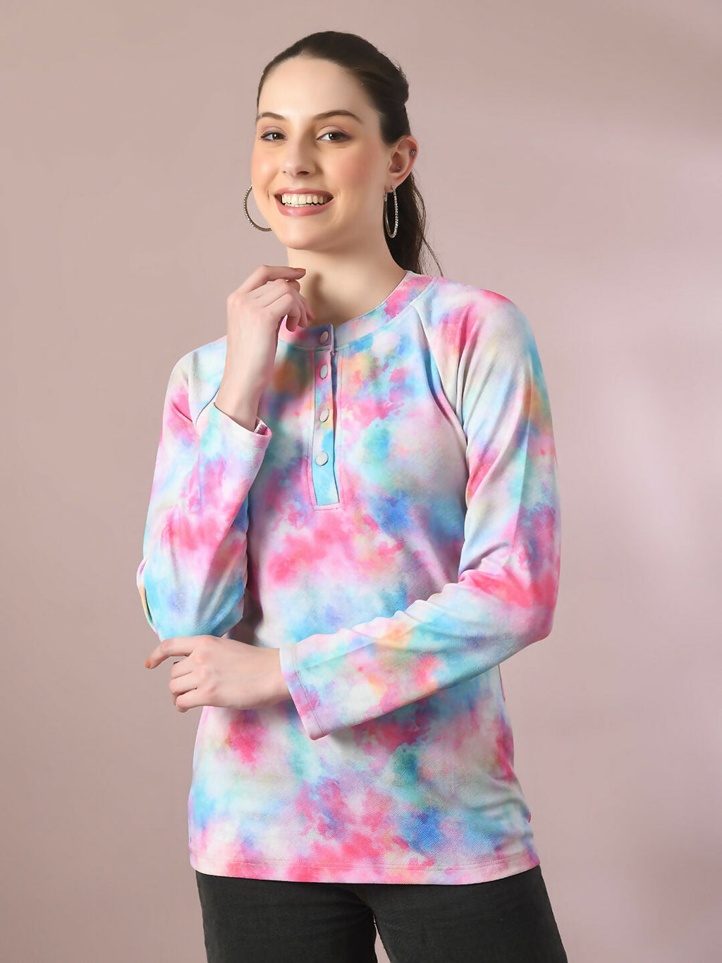 Myshka Women's Multi Embellished Raglan Sleeve Party Top