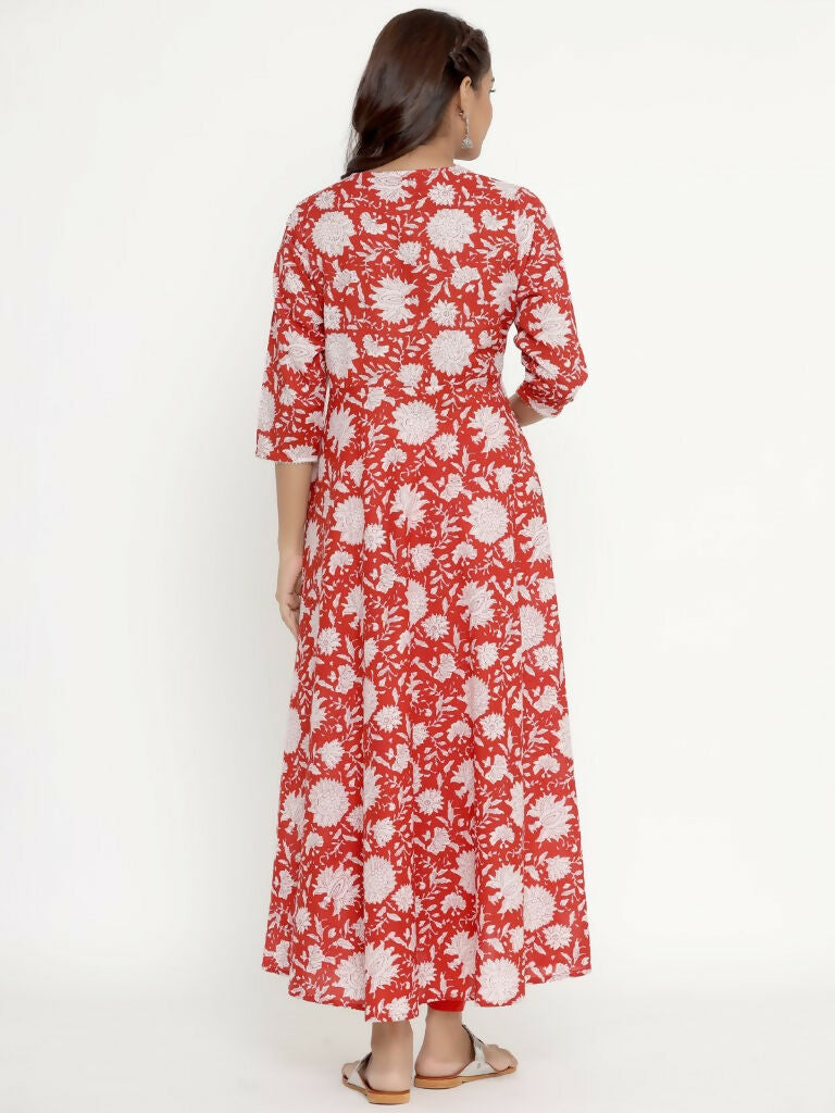 Miravan Women's Cotton Floral Printed Anarkali Kurta