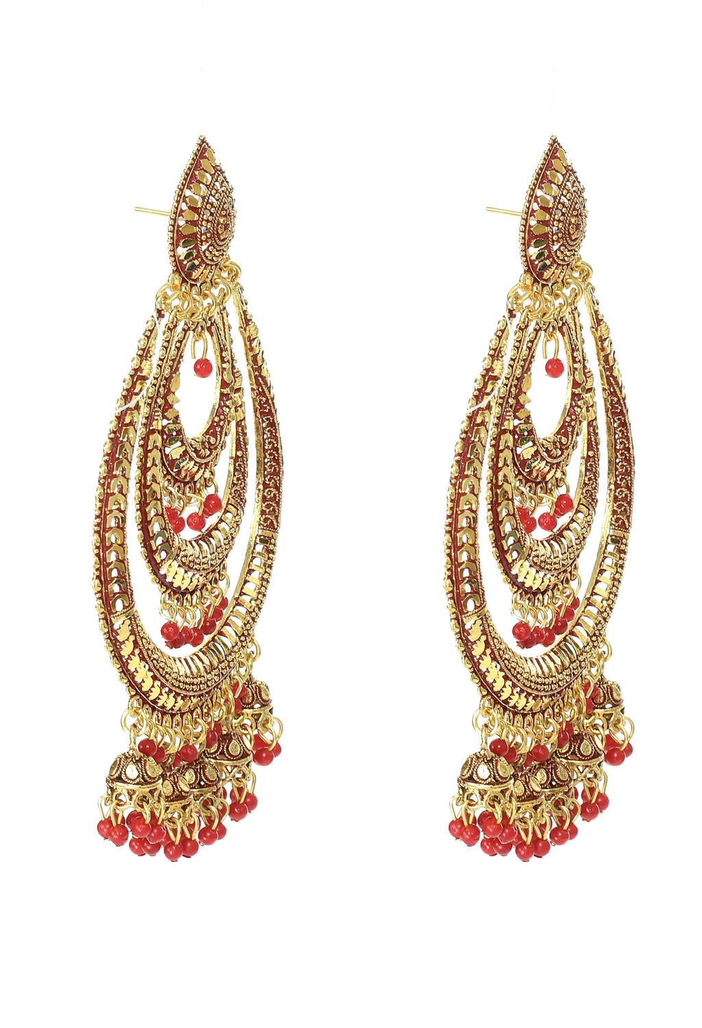 Mominos Fashion Johar Kamal Triple Circle White With Red Big Size Earrings - Distacart