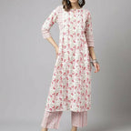 FIORRA Women's White Cotton A-line Kurta with Palazzo