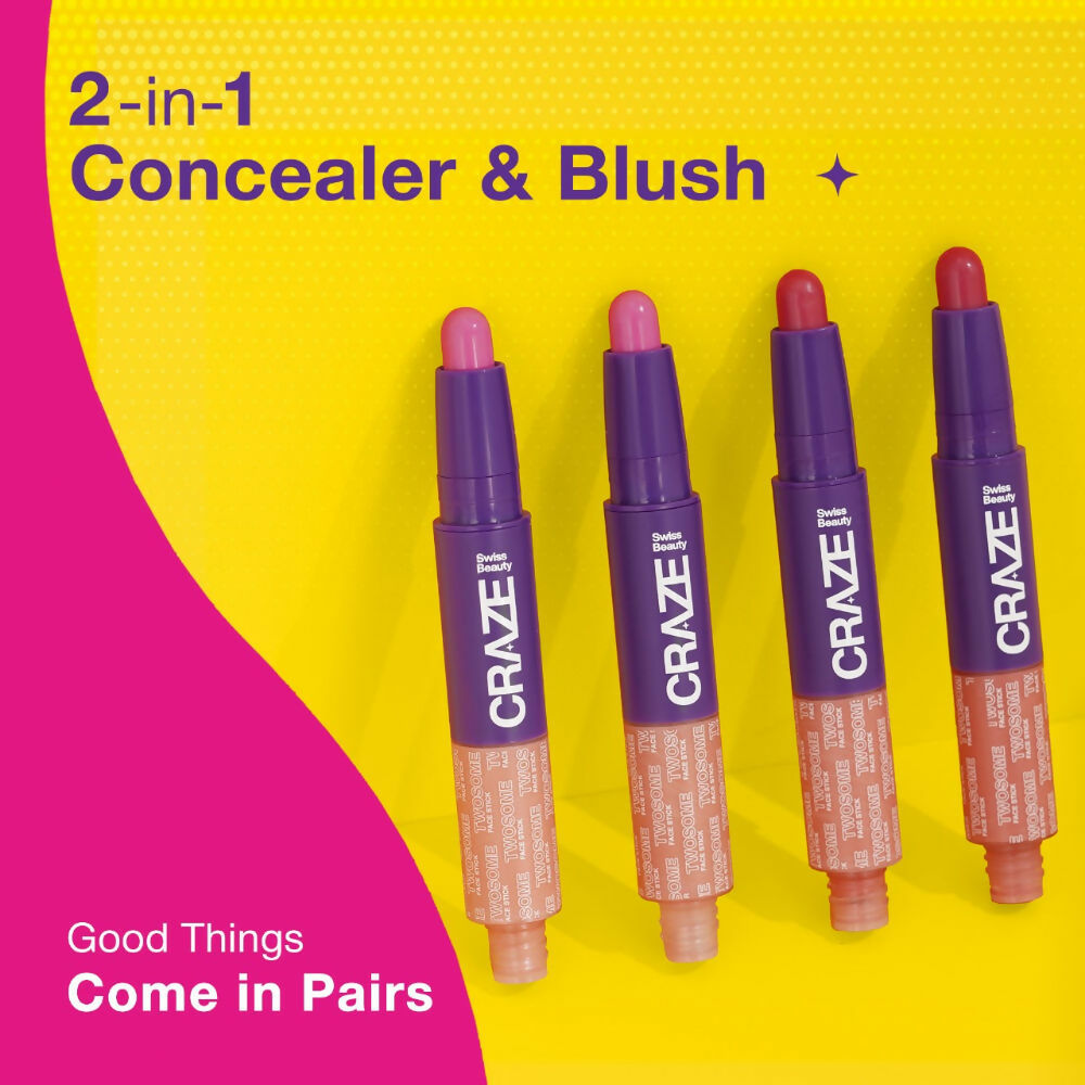 Swiss Beauty Craze Twosome Face Stick 2-In-1 Beauty Wand Concealer and Blush - 3 Medium - Pink