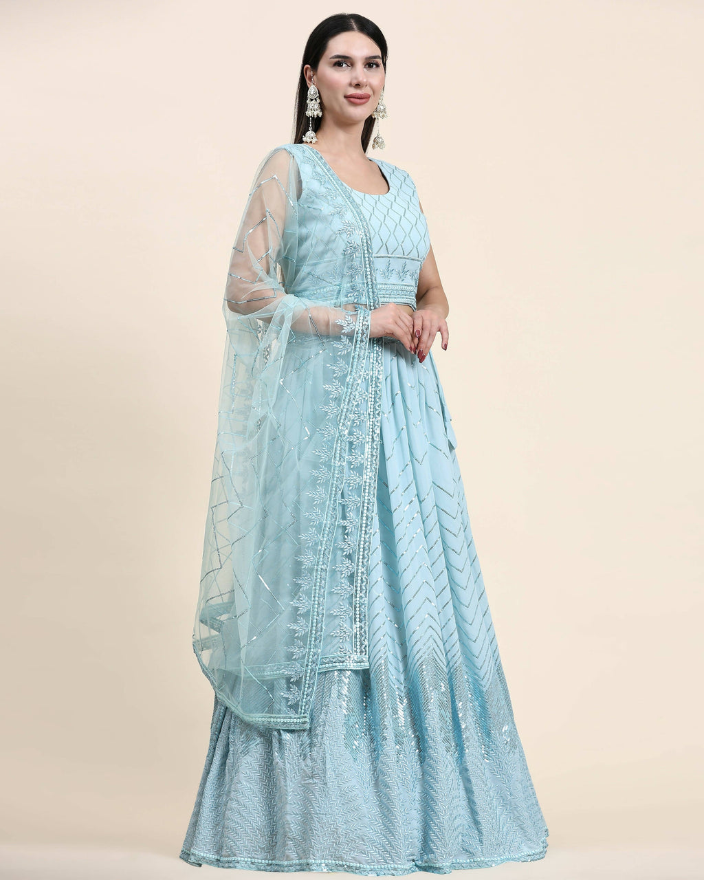 Blue Pure Viscose Georgette Sequence Embroidery work Lehenga Choli with Dupatta - Aakriti