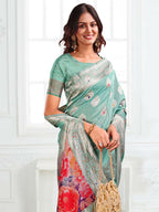 Shree Shyam Fashion Linen Cotton Rama Green Saree - Distacart