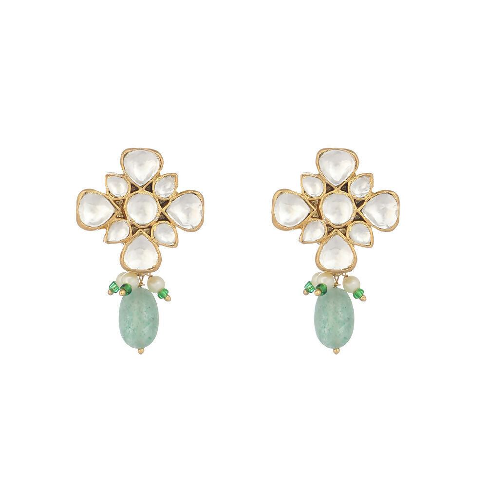Nuyug 22K Gold Plated Kundan Paradise Green Studs - Distacart
