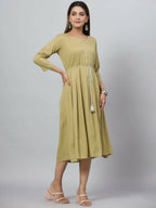 Juniper Women's Green Rayon Slub Solid Dress - Distacart