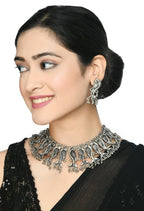 Mominos Fashion Johar Kamal Oxidised Silver-Plated Brass Finish Peacock Choker For Women (Silver) - Distacart