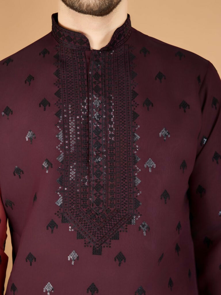 Vastranavya Maroon Exclusive Festival Wear Viscose Silk Thread with Sequence Embroidered Work Kurta with Dupatta