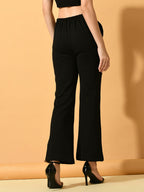 Myshka Women's Black Solid Top With Trousers