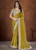 Green Banarsi Crush Silk Embroidered Saree with stitched Blouse - Mohmanthan Saha Saki