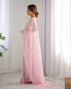 Attractive Looking Georgette Thread, Sequance Embroidery Work Party Wear Saree - Pink