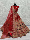 Jyoti Fashion Women's Red Velvet Multi Thread Embroidered with Zircon Diamond Wedding Lehenga Choli