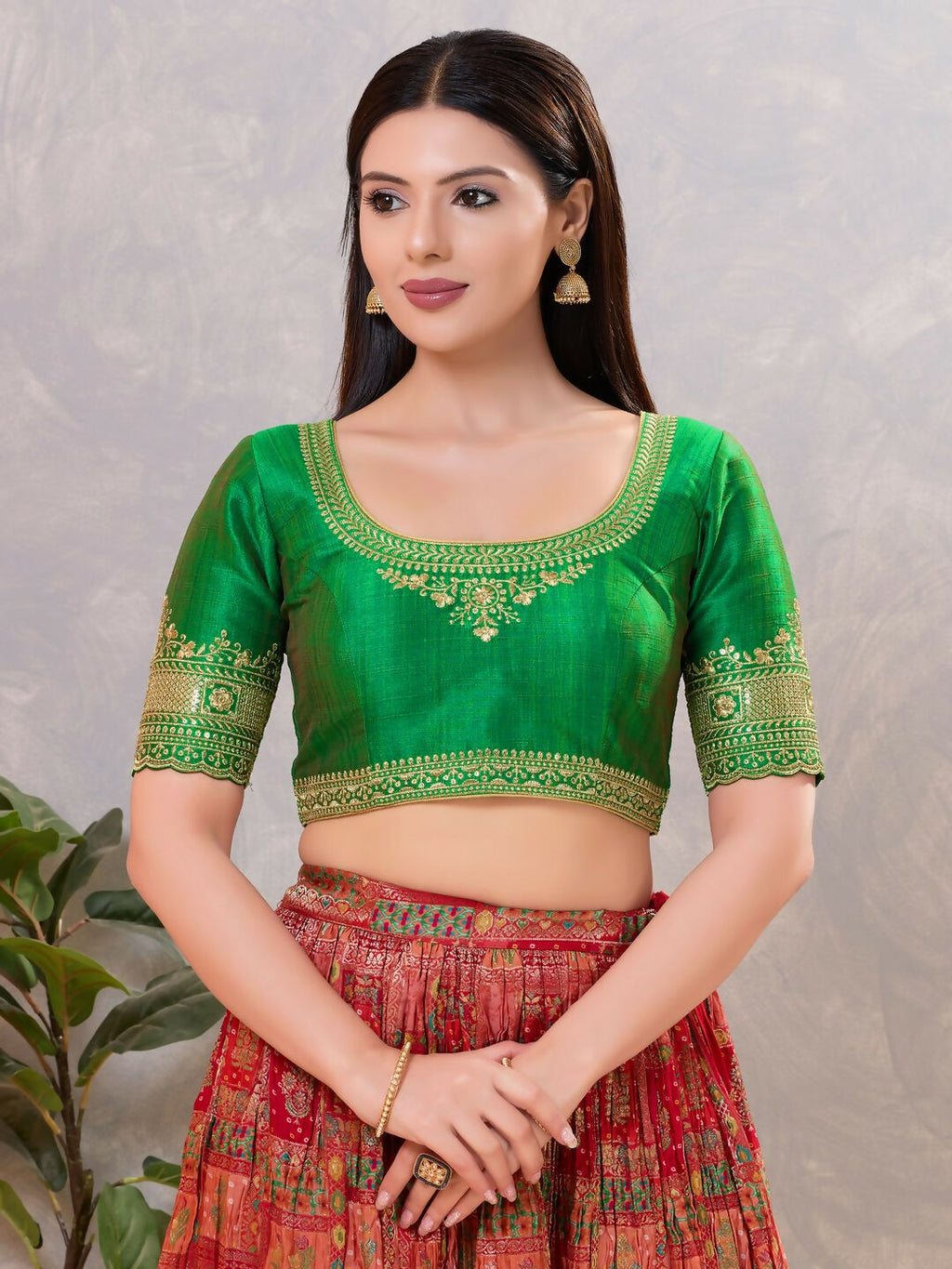 Joban Fashion Women Silk Green Stitched Blouse