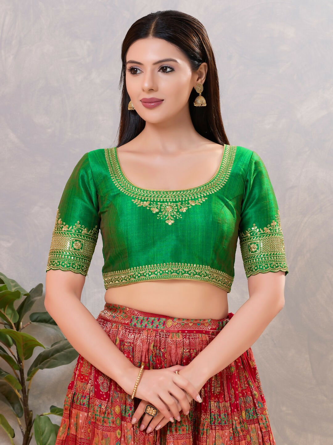 Joban Fashion Women Silk Green Stitched Blouse