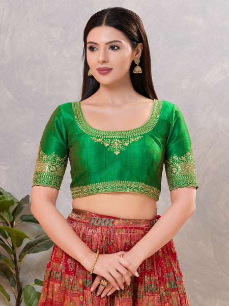 Joban Fashion Women Silk Green Stitched Blouse