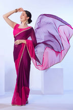 Purple Satin Moss Solid Designer & Lace Work Saree - Samaa