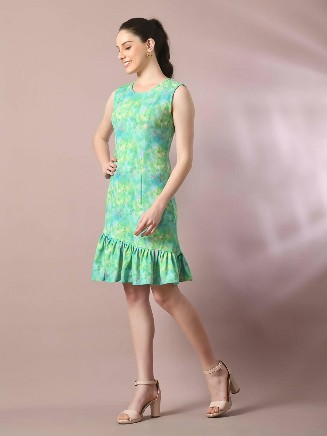 Myshka Women's Multi Printed Round Neck Fit and Flare Party Dress - Distacart