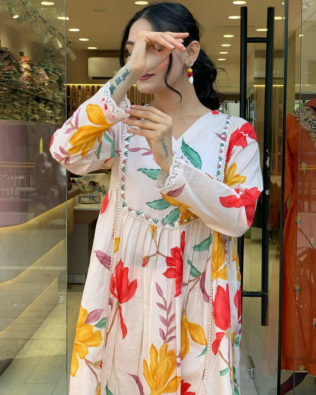 The52 Peach Women's Gorgeous Cotton Fabric Printed Work Straight Kurta Pant and Dupatta Set - Distacart