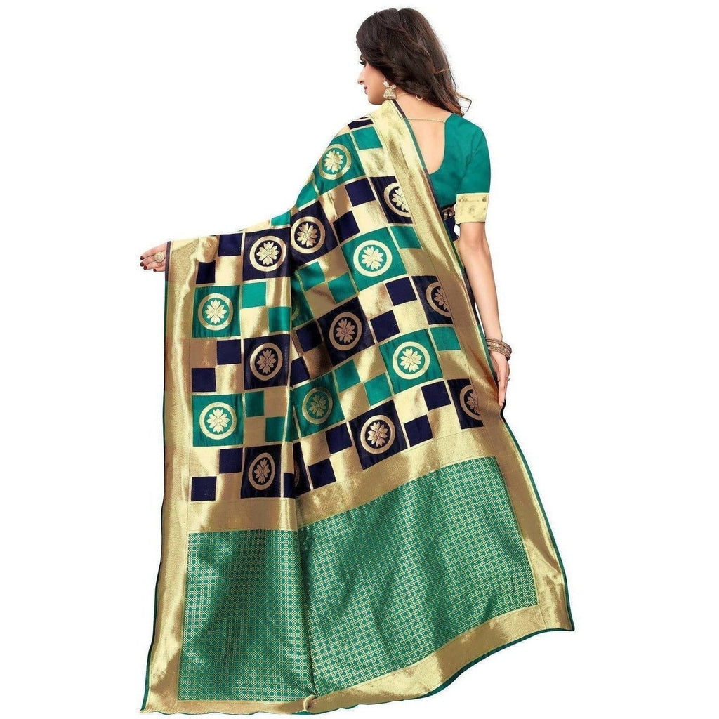 Vamika Banarasi Jaquard Rama Green Weaving Saree (Banarasi 25)