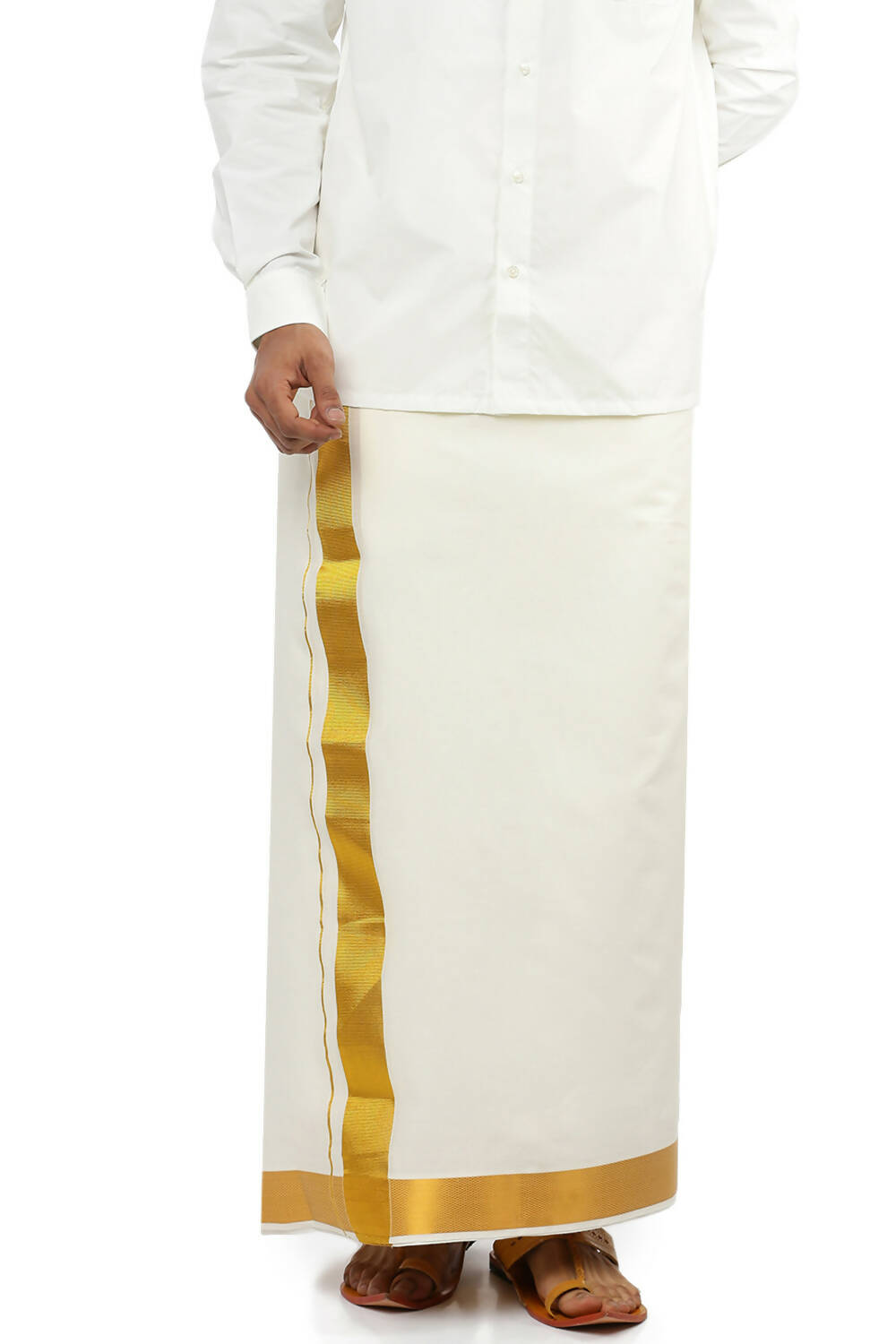 Ramraj Cotton Mens Cotton 1 1/2 " Gold Jari Dhoti - Kora