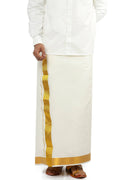 Ramraj Cotton Mens Cotton 1 1/2 " Gold Jari Dhoti - Kora