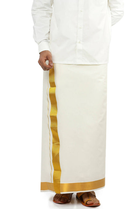 Ramraj Cotton Mens Cotton 1 1/2 " Gold Jari Dhoti - Kora