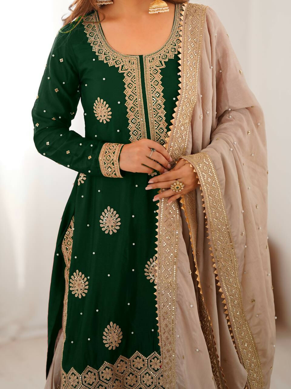 Lehenga Mart Designer Sharara Suit With Kurta, Sharara, Dupatta For Women-Green - Distacart