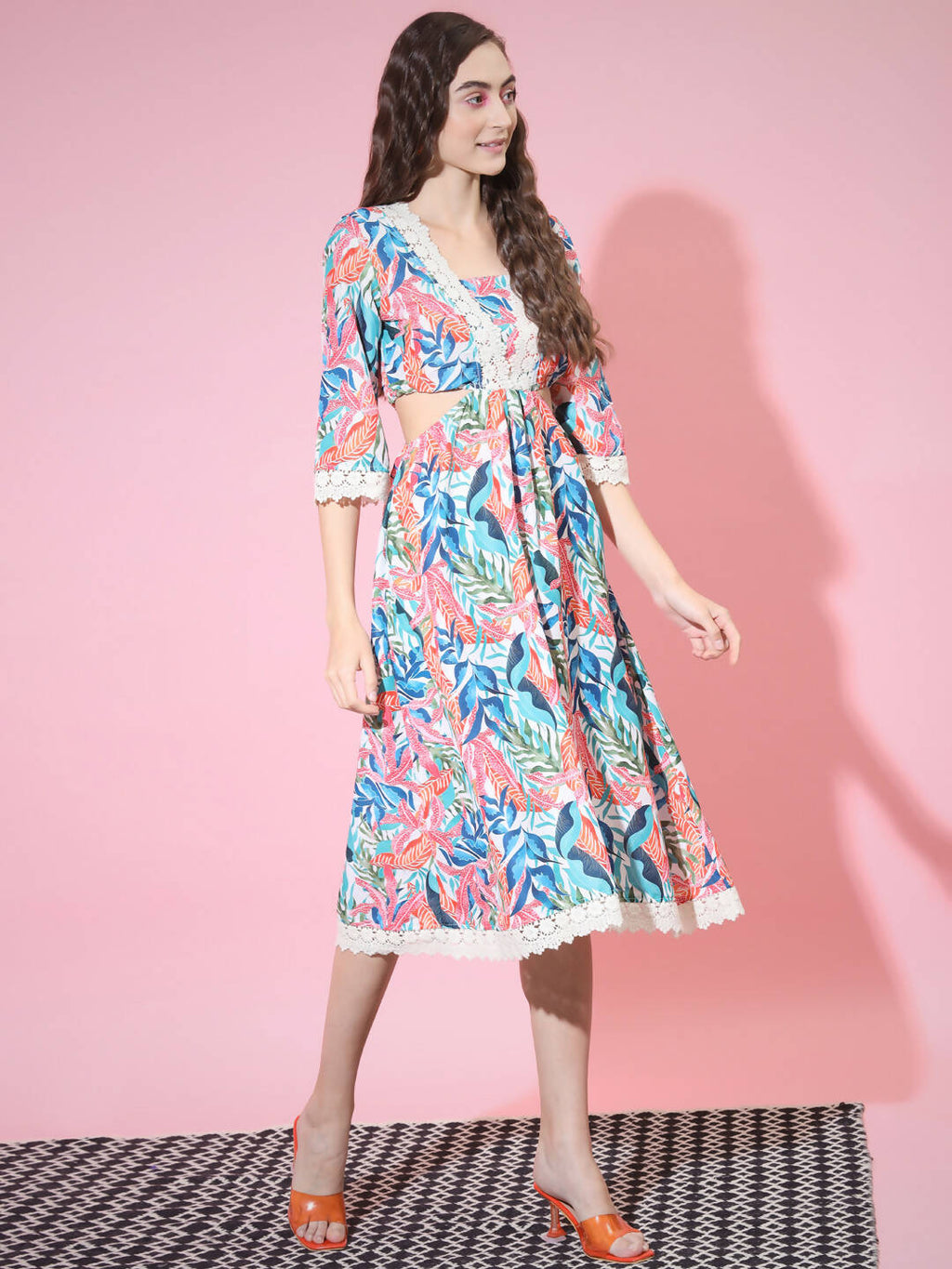 Myshka Women's Multi Floral Printed Fit and Flare Dress - Distacart