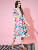 Myshka Women's Multi Floral Printed Fit and Flare Dress - Distacart