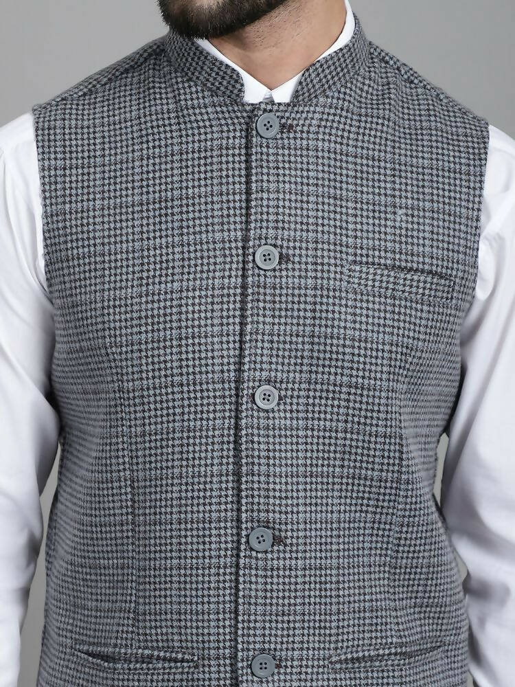 Even Apparels Nehru Jacket With Welt Pockets - Grey