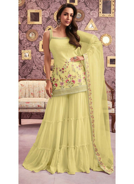 Vastranavya Malaika Arora Cream Georgette Embroidered Sequins Palazzo Suit