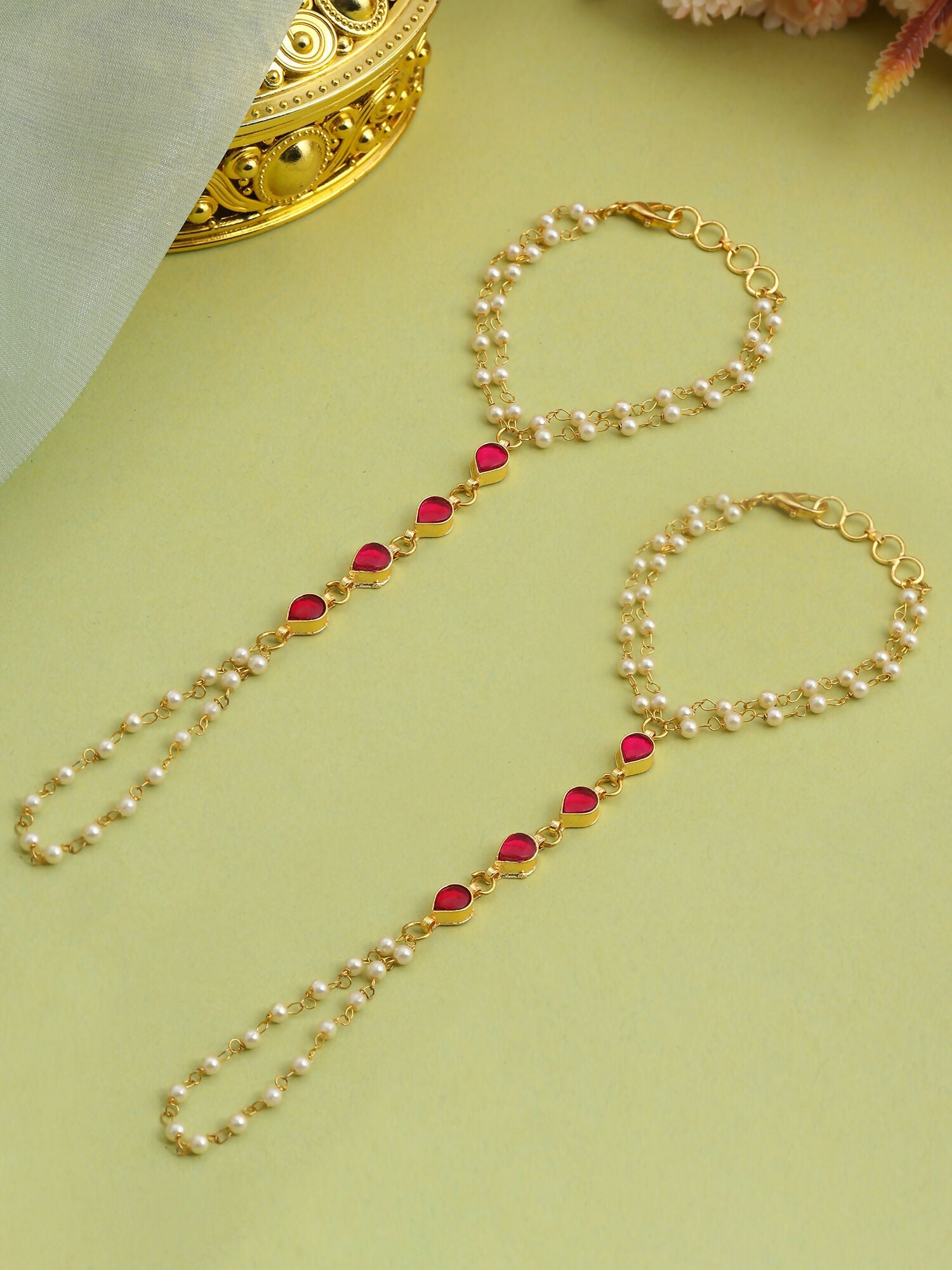 Ruby Raang Gulnaar Pearl Ruby Haath Phool - Distacart