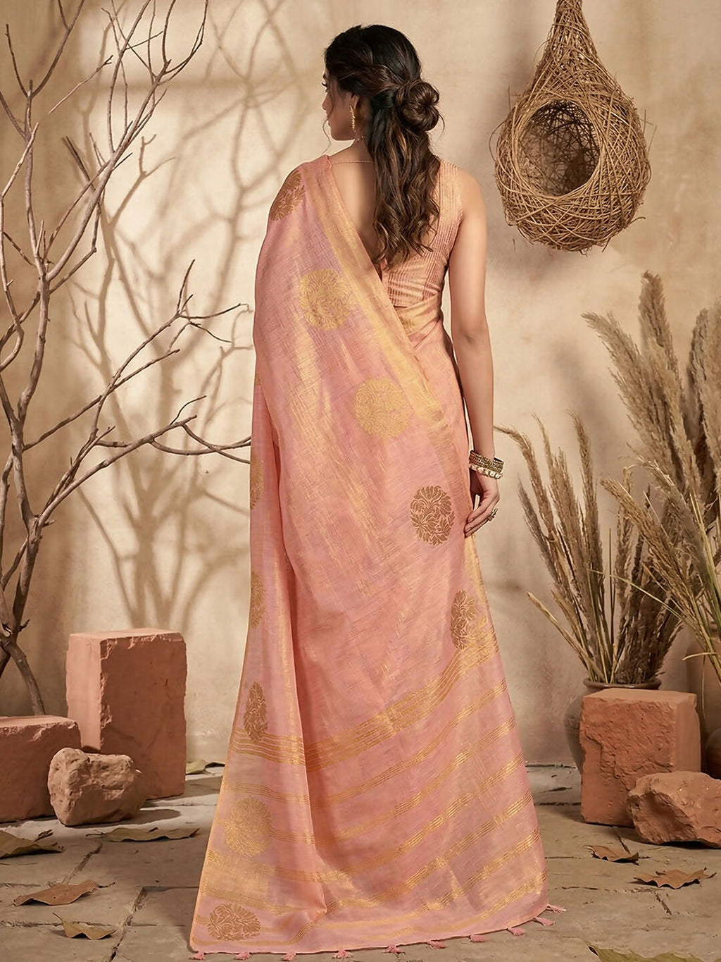Shree Shyam Fashion Pink Tissue Silk Saree - Distacart