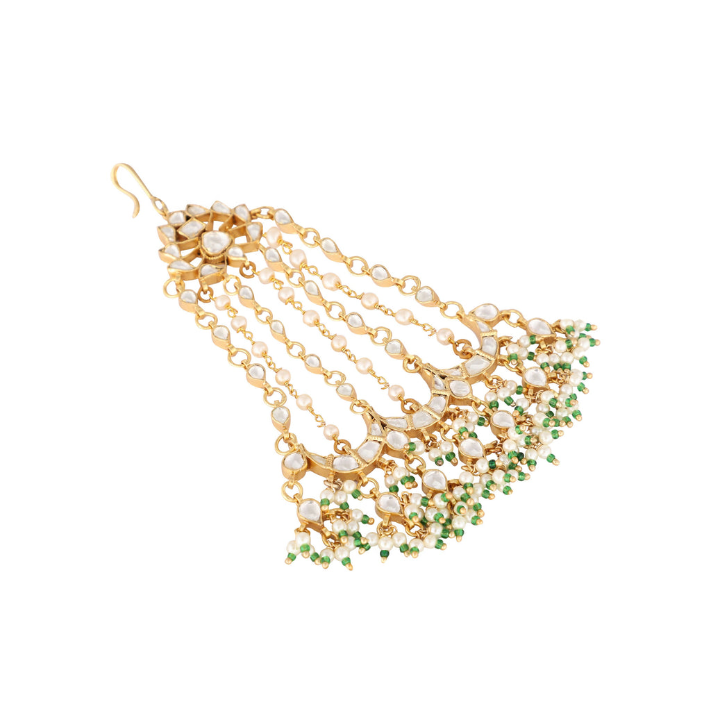 Nuyug 22K Gold-Plated Kundan Studded Jhumar Paasa Statement Head Jewellery - Distacart