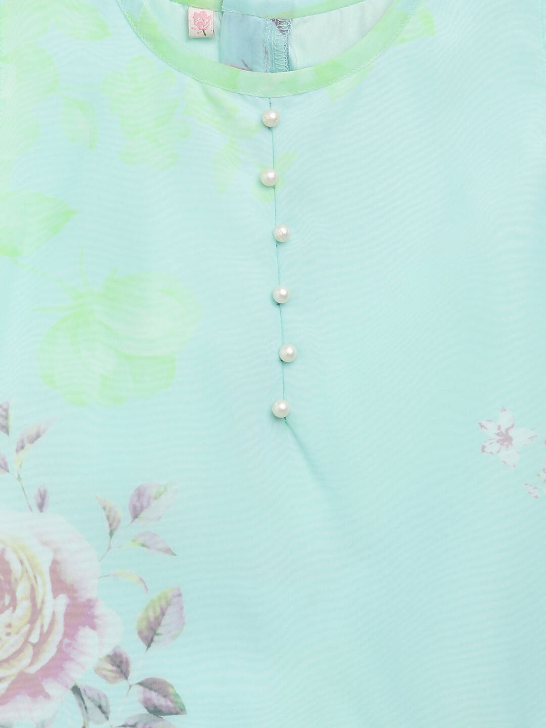 Ahalyaa Aqua Blue Crepe Printed Kids Kurta Palazzo Sets For Girls