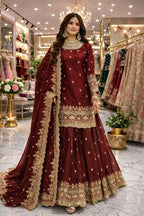 Teeya Creation Maroon Color Fendy Satin Heavy Embroidery Work Wedding Wear Stitched Lehenga Choli - Distacart