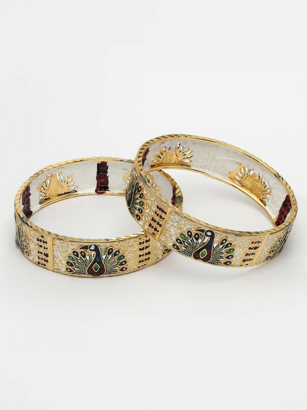 NVR Women's Set of 2 Gold-Plated Peacock Design Meenakari Handcrafted Bangles - Distacart