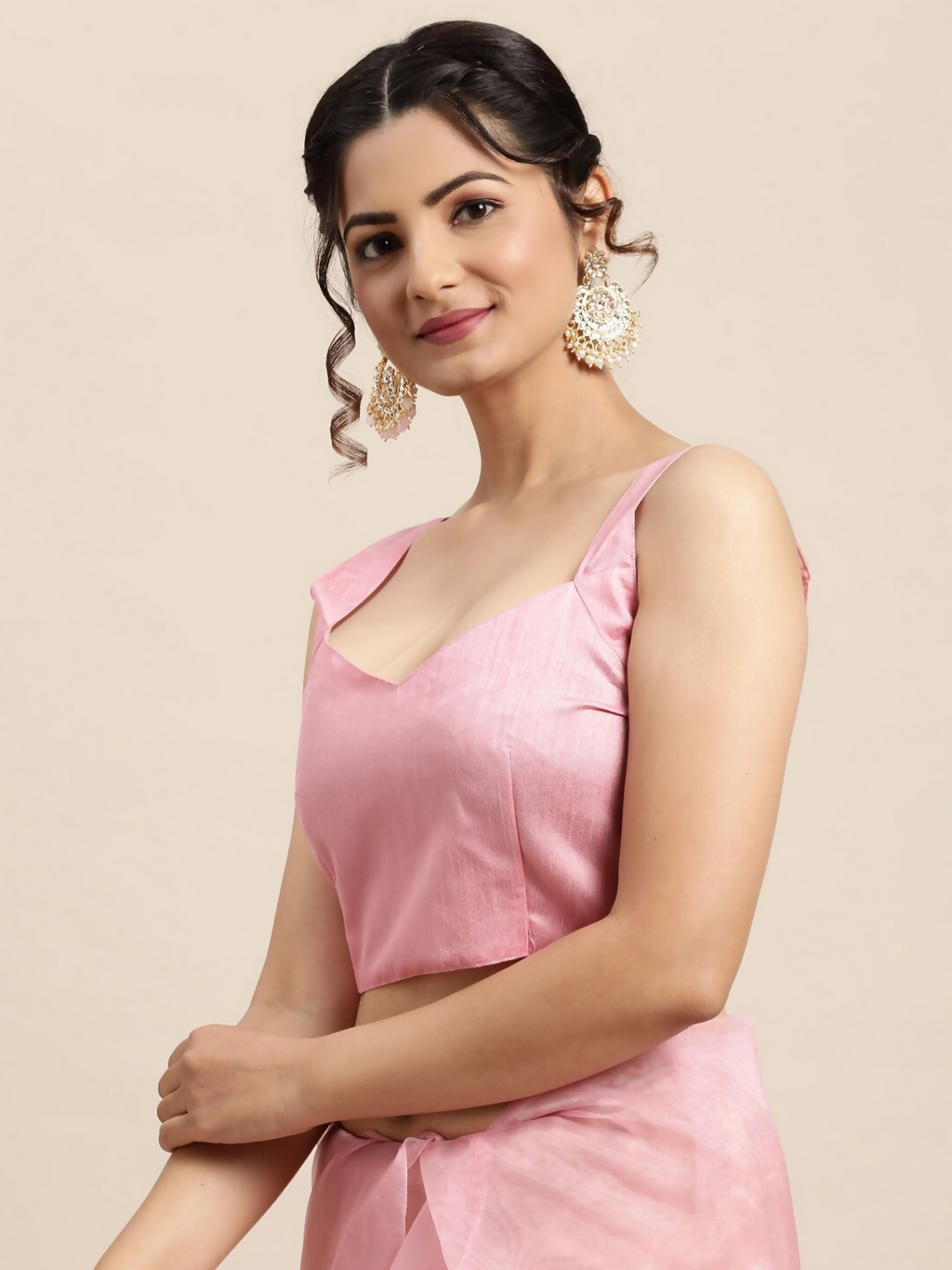 Saree Mall Pink Floral Embroidered Organza Sarees - Distacart