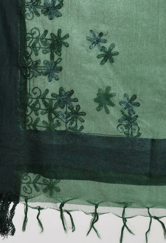 Mominos Fashion Moeza Women's Orgenza All Over Chikan Work Bottle Green Dupatta - Distacart