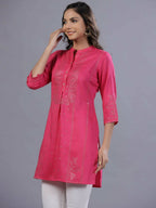 Juniper Women Fuchsia Chinon Silk Mukesh Work Straight Tunic