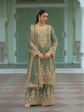 Anaita Mehndi Heavy Chinon Readymade Palazzo Suit with Heavy Embroidery Work - Distacart
