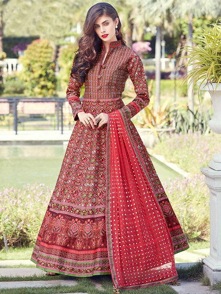 Partywear Designer Red Heavy Soft Killer Silk Salwar Suit - Anbazaar