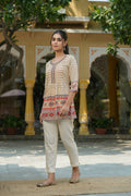 Juniper Women's Beige Rayon Printed Embroidered Tunic - Distacart