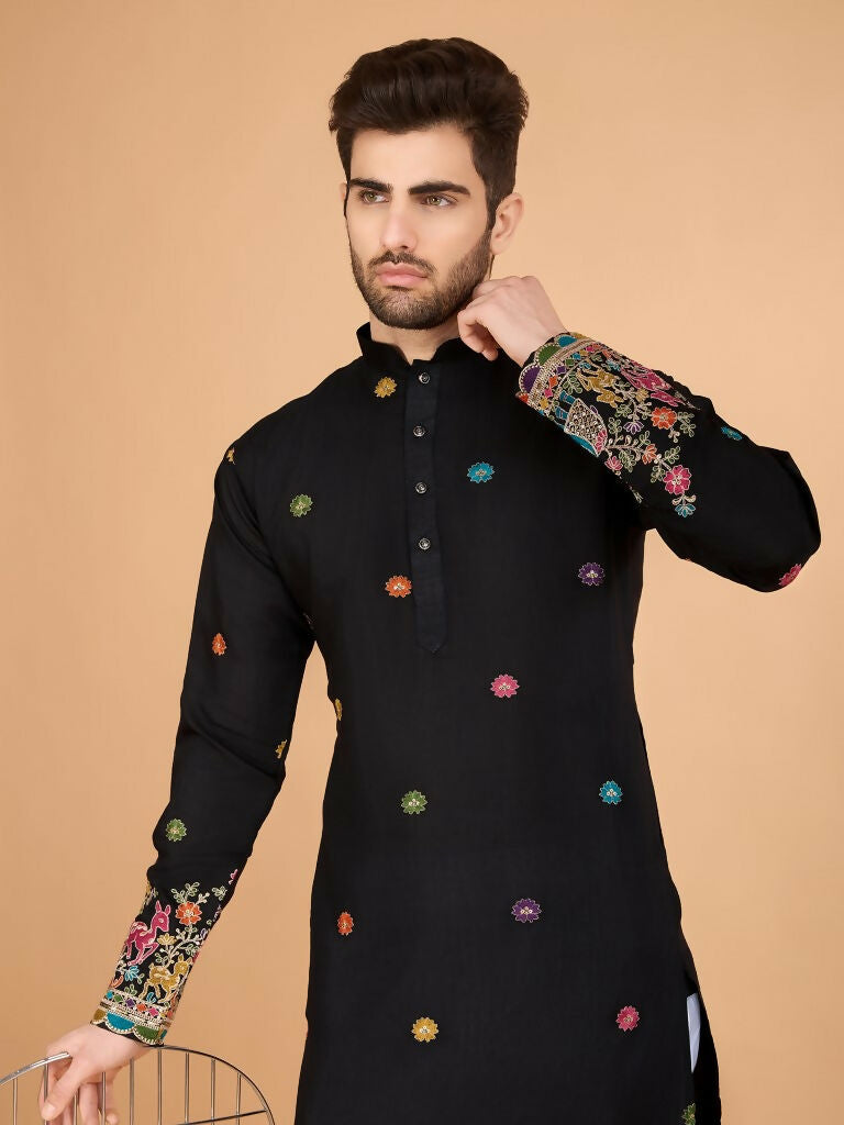 Vastranavya Black Exclusive Festival Wear Viscose Silk Thread & Sequence Embroidered Work Kurta